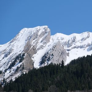 Preview wallpaper mountains, relief, snow, slope, trees, landscape