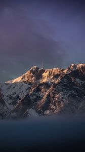 Preview wallpaper mountains, relief, snow, tower, landscape, clouds