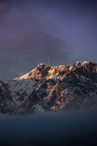 Preview wallpaper mountains, relief, snow, tower, landscape, clouds