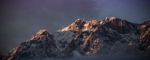 Preview wallpaper mountains, relief, snow, tower, landscape, clouds