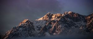 Preview wallpaper mountains, relief, snow, tower, landscape, clouds