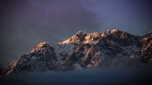 Preview wallpaper mountains, relief, snow, tower, landscape, clouds