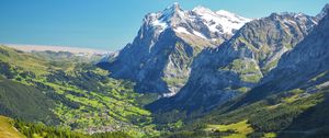 Preview wallpaper mountains, relief, trees, forest, nature, landscape, aerial view