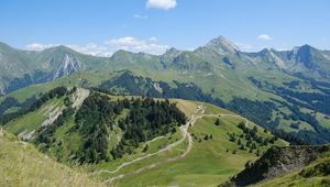 Preview wallpaper mountains, relief, trees, nature, landscape, aerial view