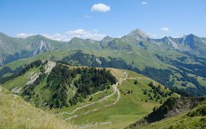 Preview wallpaper mountains, relief, trees, nature, landscape, aerial view