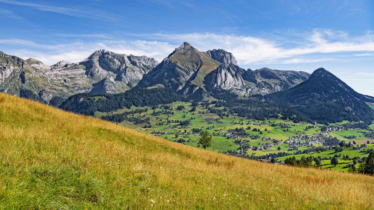 Wallpaper mountains, relief, valley, slope, grass