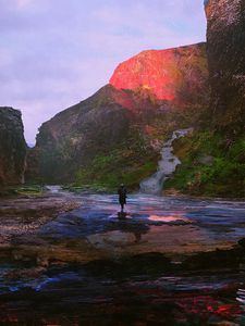 Preview wallpaper mountains, river, art, loneliness, current