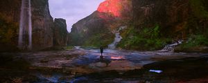 Preview wallpaper mountains, river, art, loneliness, current