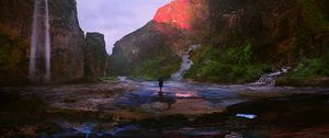 Preview wallpaper mountains, river, art, loneliness, current