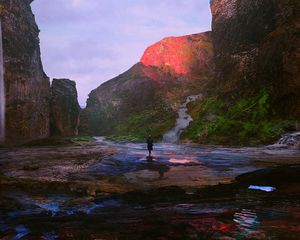Preview wallpaper mountains, river, art, loneliness, current