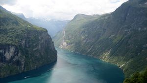 Preview wallpaper mountains, river, blue, bend