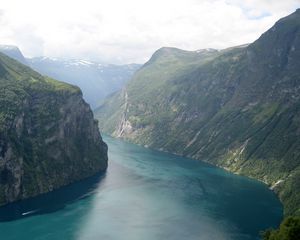 Preview wallpaper mountains, river, blue, bend