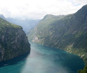 Preview wallpaper mountains, river, blue, bend