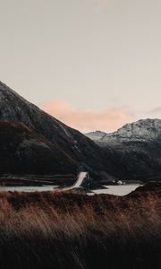 Preview wallpaper mountains, river, bridge, landscape, norway