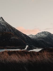 Preview wallpaper mountains, river, bridge, landscape, norway