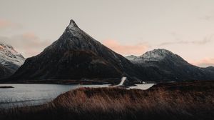 Preview wallpaper mountains, river, bridge, landscape, norway