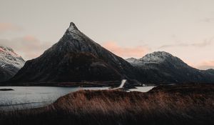 Preview wallpaper mountains, river, bridge, landscape, norway