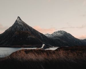 Preview wallpaper mountains, river, bridge, landscape, norway