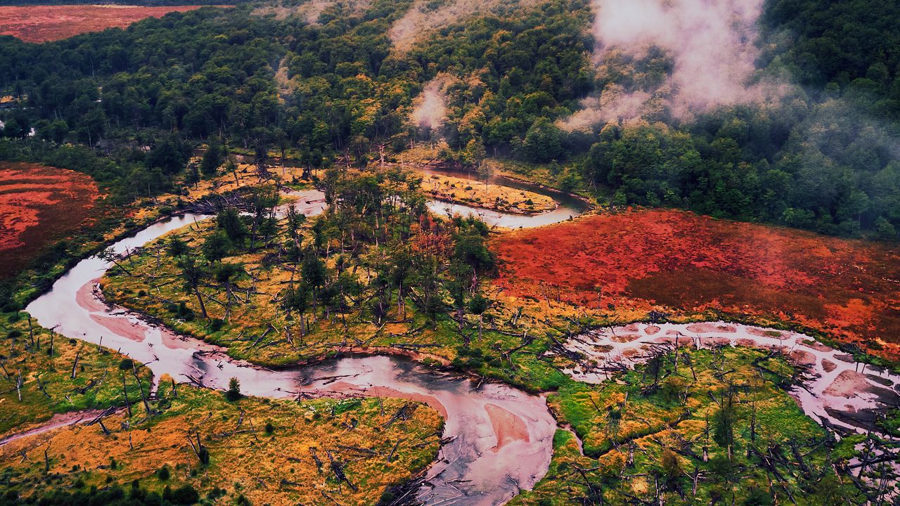 Wallpaper mountains, river, forest, trees, winding