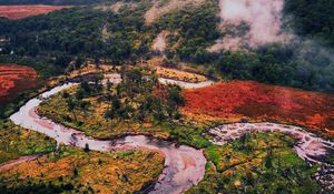 Preview wallpaper mountains, river, forest, trees, winding