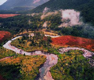 Preview wallpaper mountains, river, forest, trees, winding