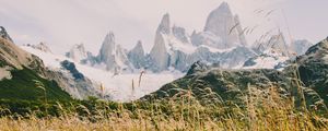 Preview wallpaper mountains, river, grass, landscape, mountain range