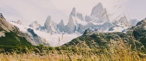 Preview wallpaper mountains, river, grass, landscape, mountain range