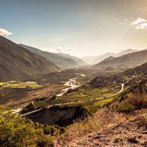 Preview wallpaper mountains, river, landscape, nature, aerial view