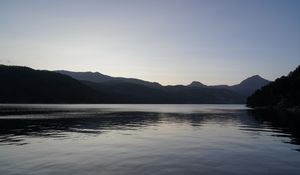 Preview wallpaper mountains, river, ripples, trees, shore, nature, silence