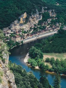 Preview wallpaper mountains, river, rock, countryside, canoes, dordogne, france