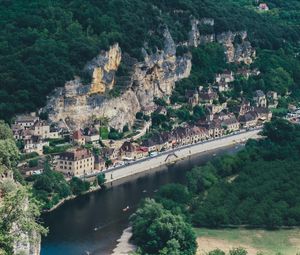 Preview wallpaper mountains, river, rock, countryside, canoes, dordogne, france