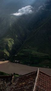 Preview wallpaper mountains, river, roofs, pagodas, clouds