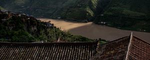 Preview wallpaper mountains, river, roofs, pagodas, clouds