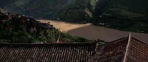 Preview wallpaper mountains, river, roofs, pagodas, clouds