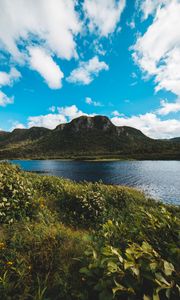 Preview wallpaper mountains, river, shore, greens, nature