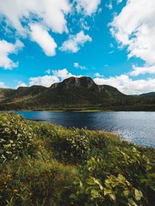 Preview wallpaper mountains, river, shore, greens, nature