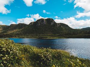 Preview wallpaper mountains, river, shore, greens, nature
