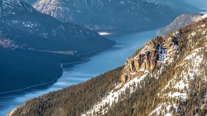 Preview wallpaper mountains, river, slope, trees, landscape