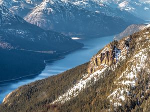 Preview wallpaper mountains, river, slope, trees, landscape
