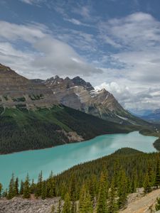 Preview wallpaper mountains, river, spruce, trees, valley