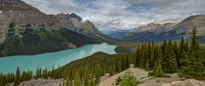 Preview wallpaper mountains, river, spruce, trees, valley