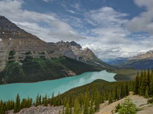 Preview wallpaper mountains, river, spruce, trees, valley