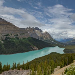 Preview wallpaper mountains, river, spruce, trees, valley