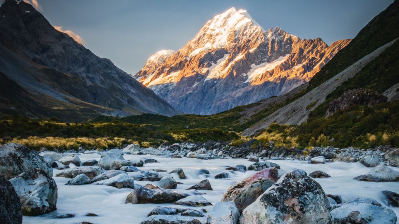 Wallpaper mountains, river, stones, landscape, nature