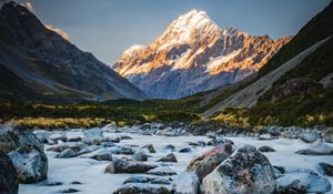 Preview wallpaper mountains, river, stones, landscape, nature