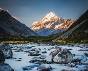 Preview wallpaper mountains, river, stones, landscape, nature