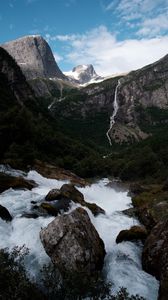 Preview wallpaper mountains, river, stream, landscape, nature