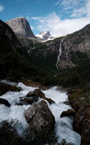 Preview wallpaper mountains, river, stream, landscape, nature