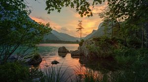 Preview wallpaper mountains, river, trees, stones