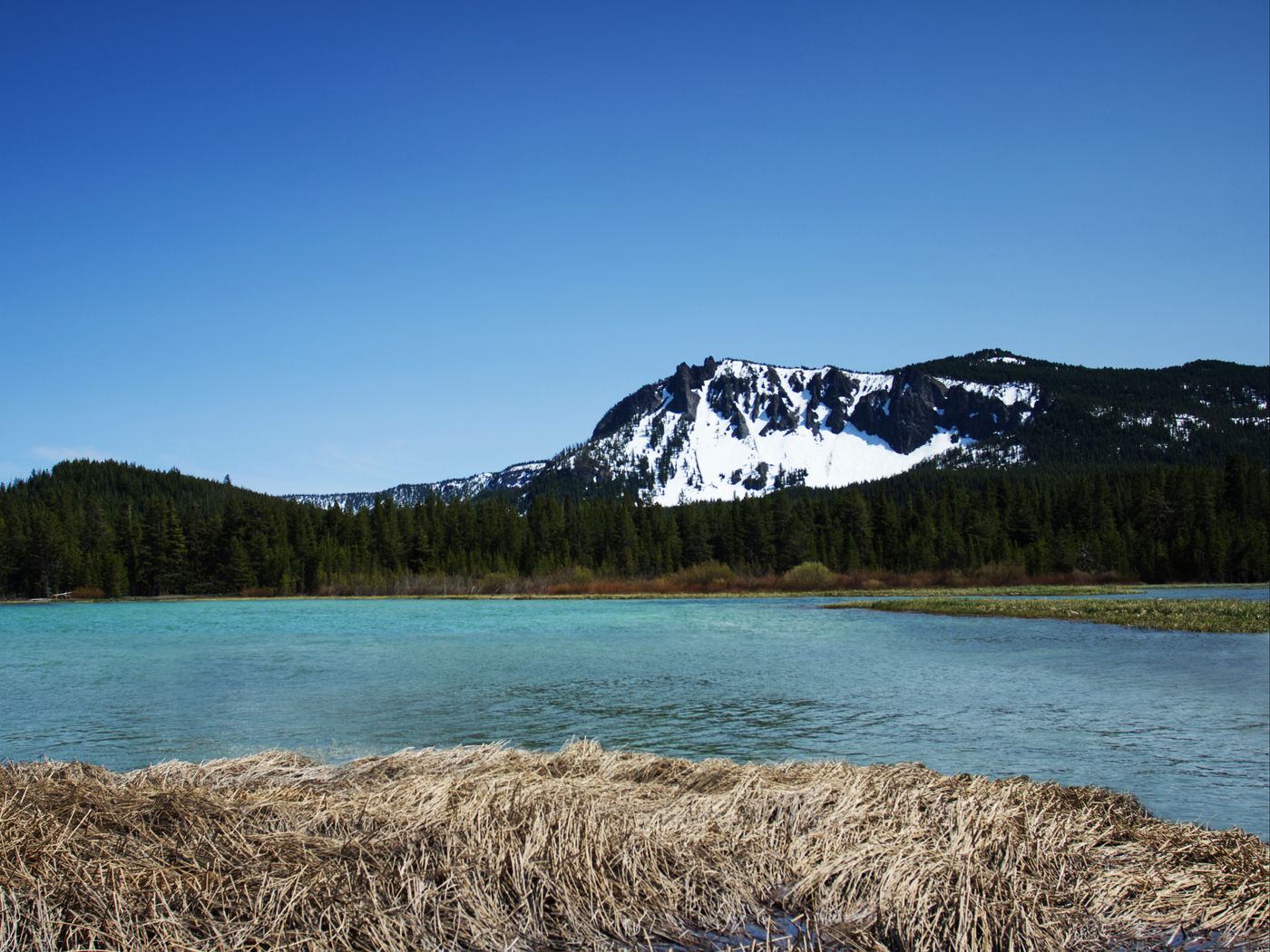 1400x1050 Wallpaper mountains, river, trees, forest, landscape